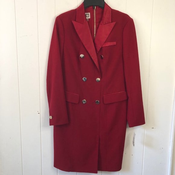 Anne Klein Dresses & Skirts - Anne Klein Red Double Breasted Coat Dress with Split in Front